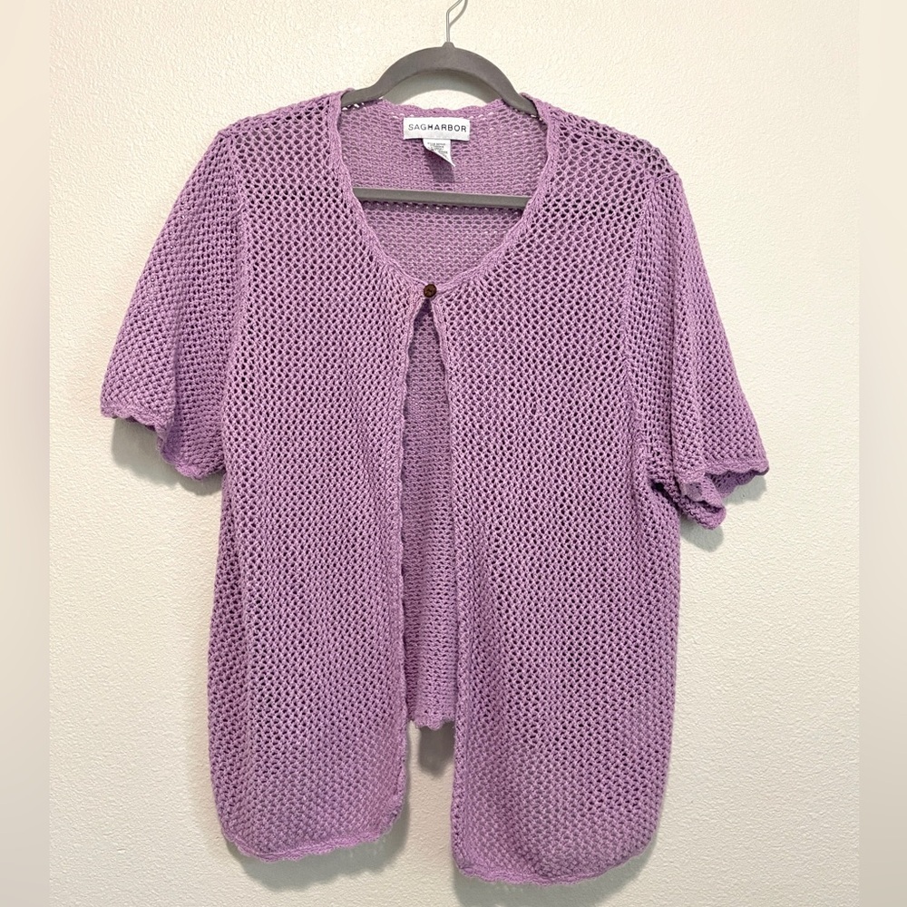Vintage SAGHARBOR | Lilac Open Knit Short Sleeve Cardigan